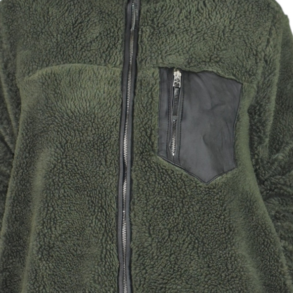Anine Bing Ryder Faux Fur Jacket Green Olive Sherpa Teddy Plush Zip Front Small - Picture 4 of 16